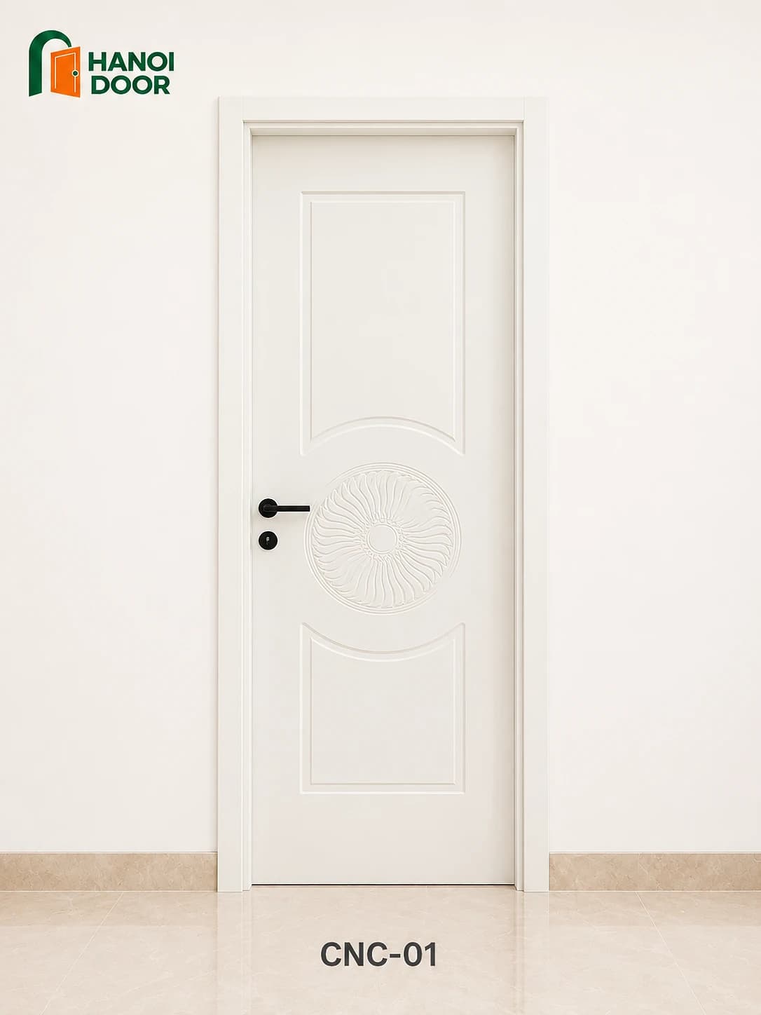 Cửa hút huỳnh âm CNC — cửa nhựa composite sản xuất tại nhà máy HANOI DOOR